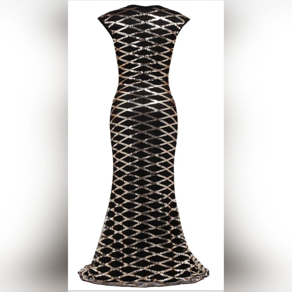 Retro Stage Gold and Black Sequin 1920s Evening Gown Size S NWT - Picture 2 of 13